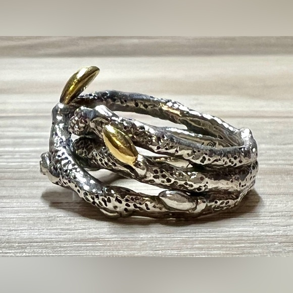 Stephen Dweck Diamonds Sterling Silver & Gold Triple Fortuna Branch Ring, Size 5 - Picture 3 of 10